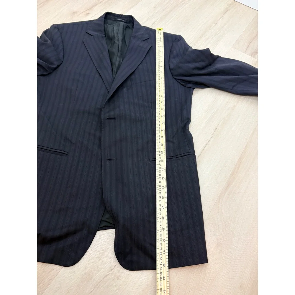 Zegna Blazer Suit Jacket Mens 52 L Navy Blue Pinstripe Wool Italy City Luxury